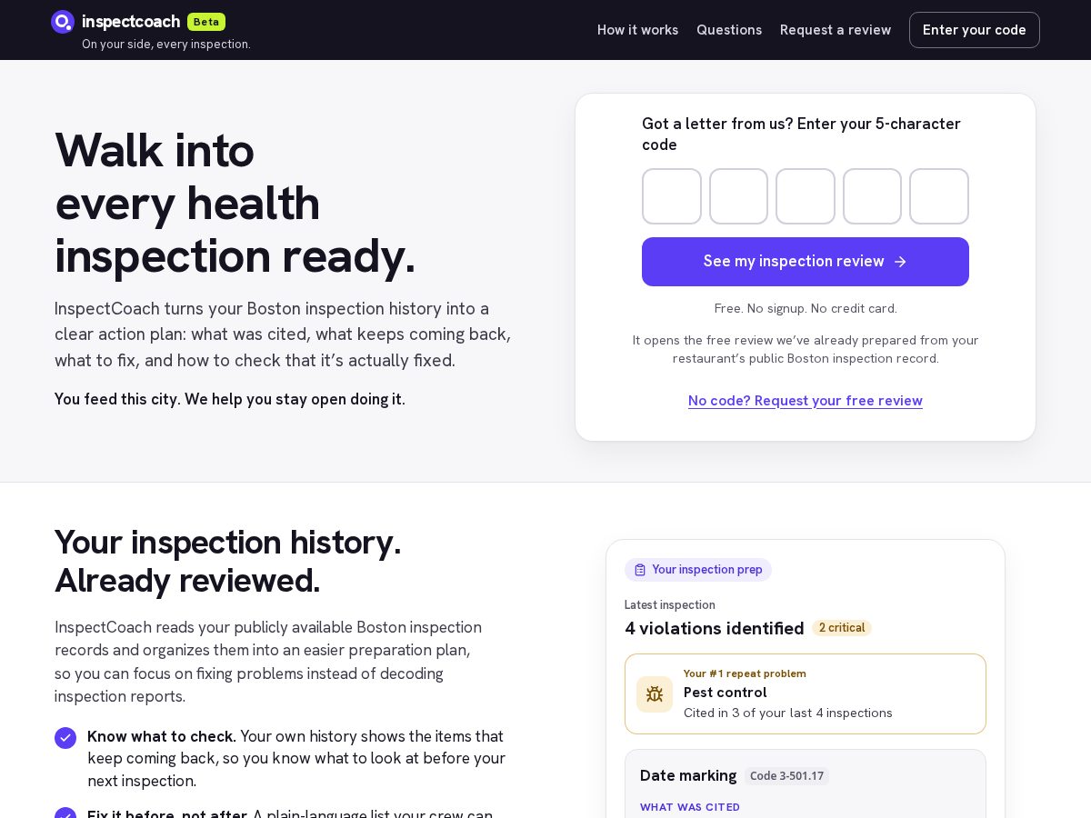Landing-page snapshot of inspectcoach.com
