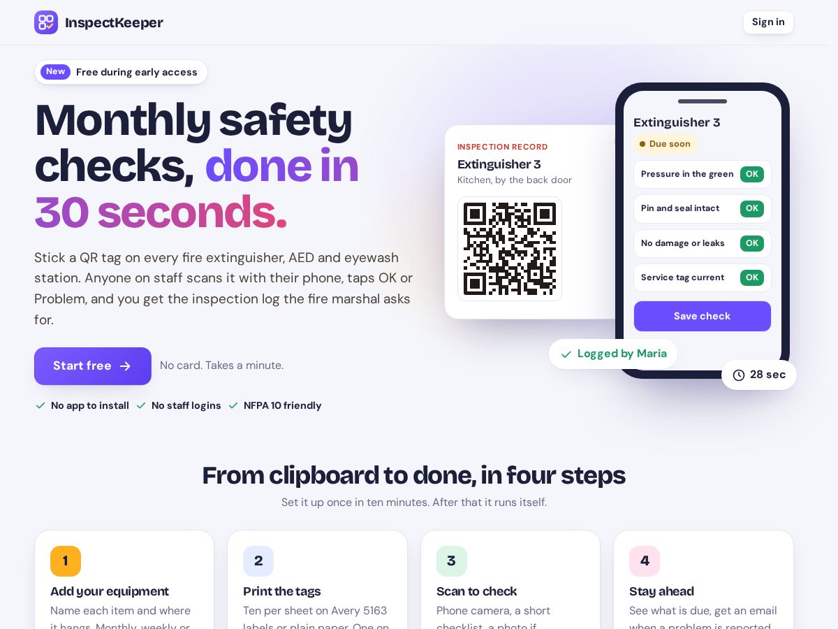 Landing-page snapshot of inspectkeeper.com