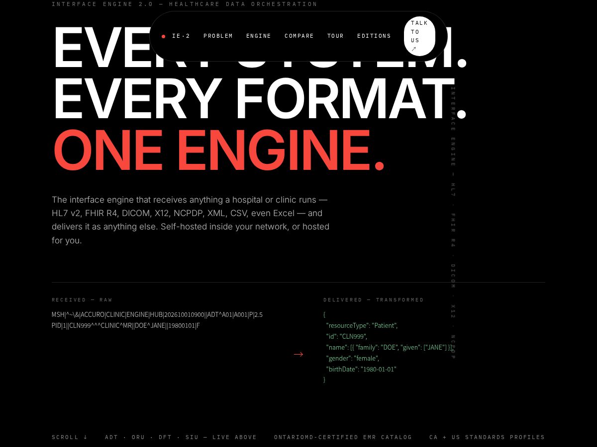 Landing-page snapshot of interfaceengine.health