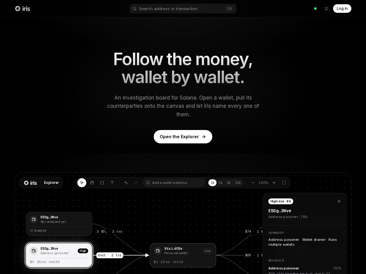 Landing-page snapshot of iriscan.app