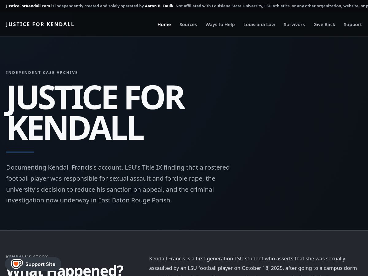 Landing-page snapshot of justiceforkendall.com