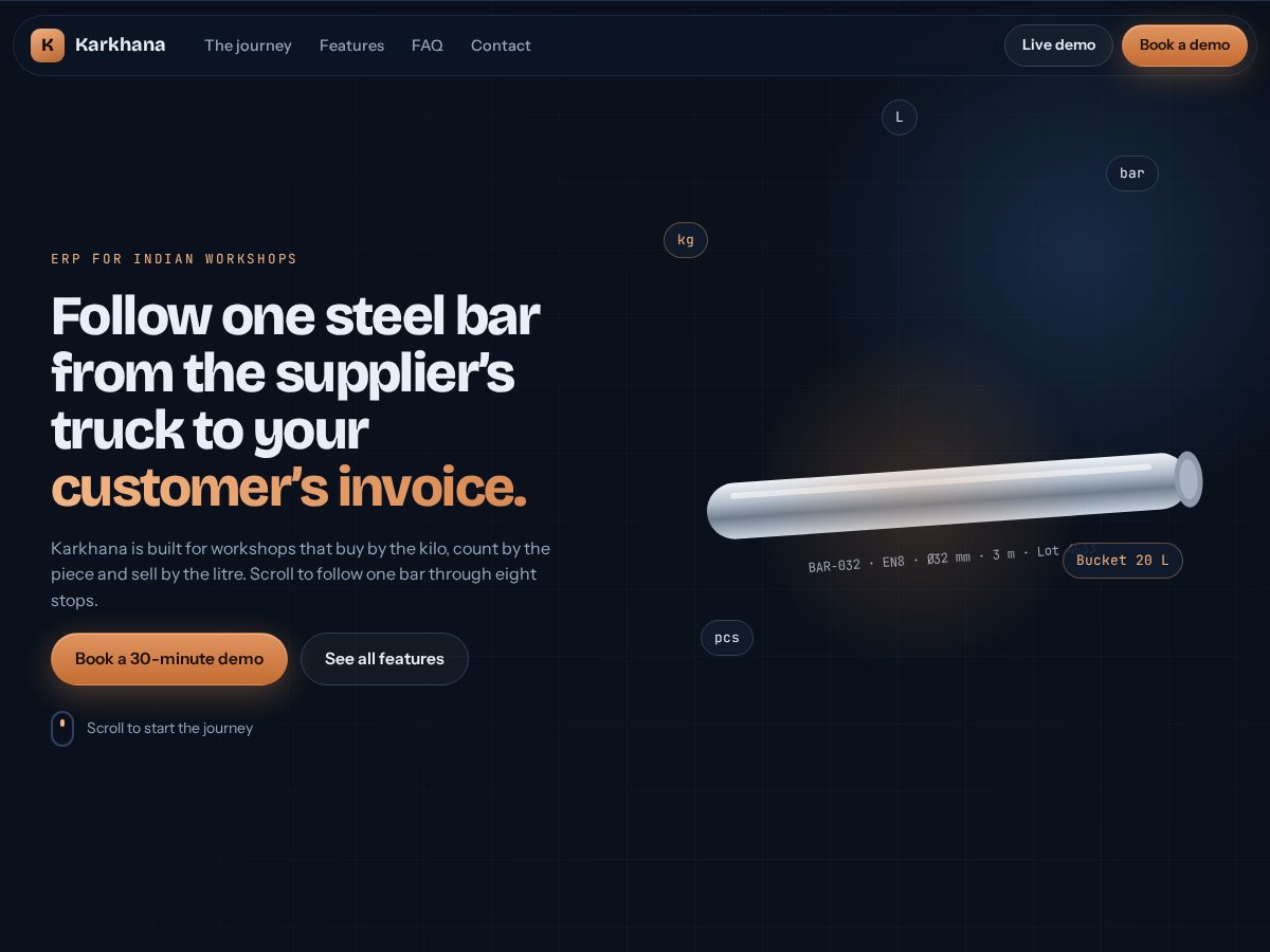 Landing-page snapshot of karkhanahq.app