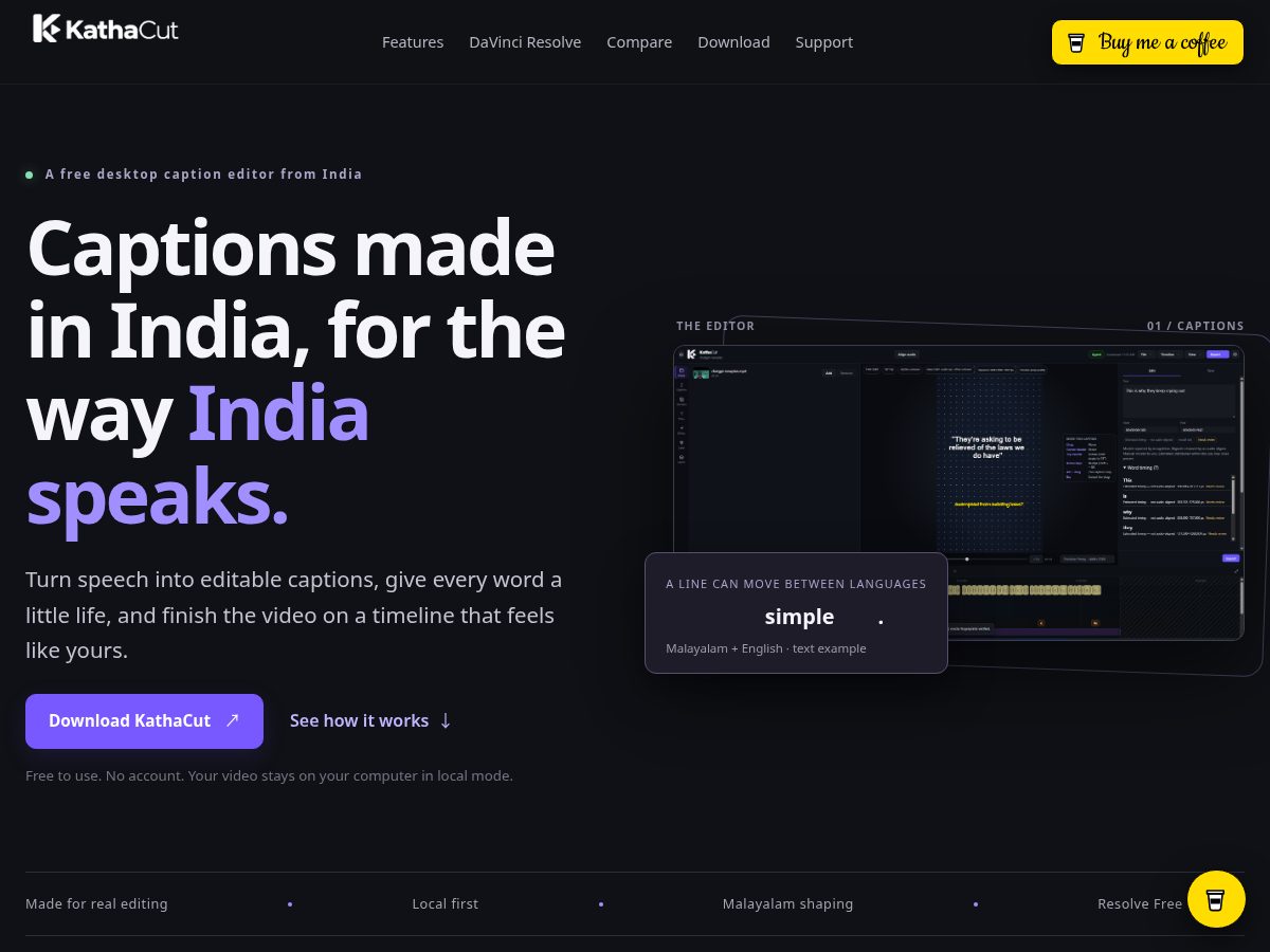 Landing-page snapshot of kathacut.app