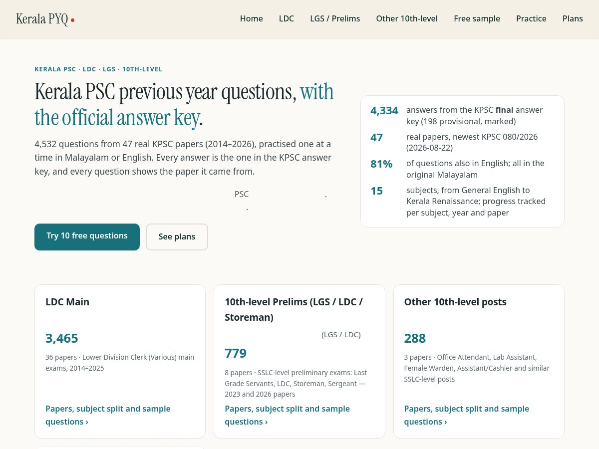 Landing-page snapshot of keralapyq.com