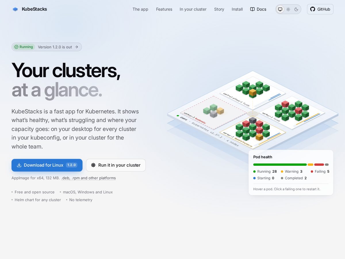 Landing-page snapshot of kubestacks.com