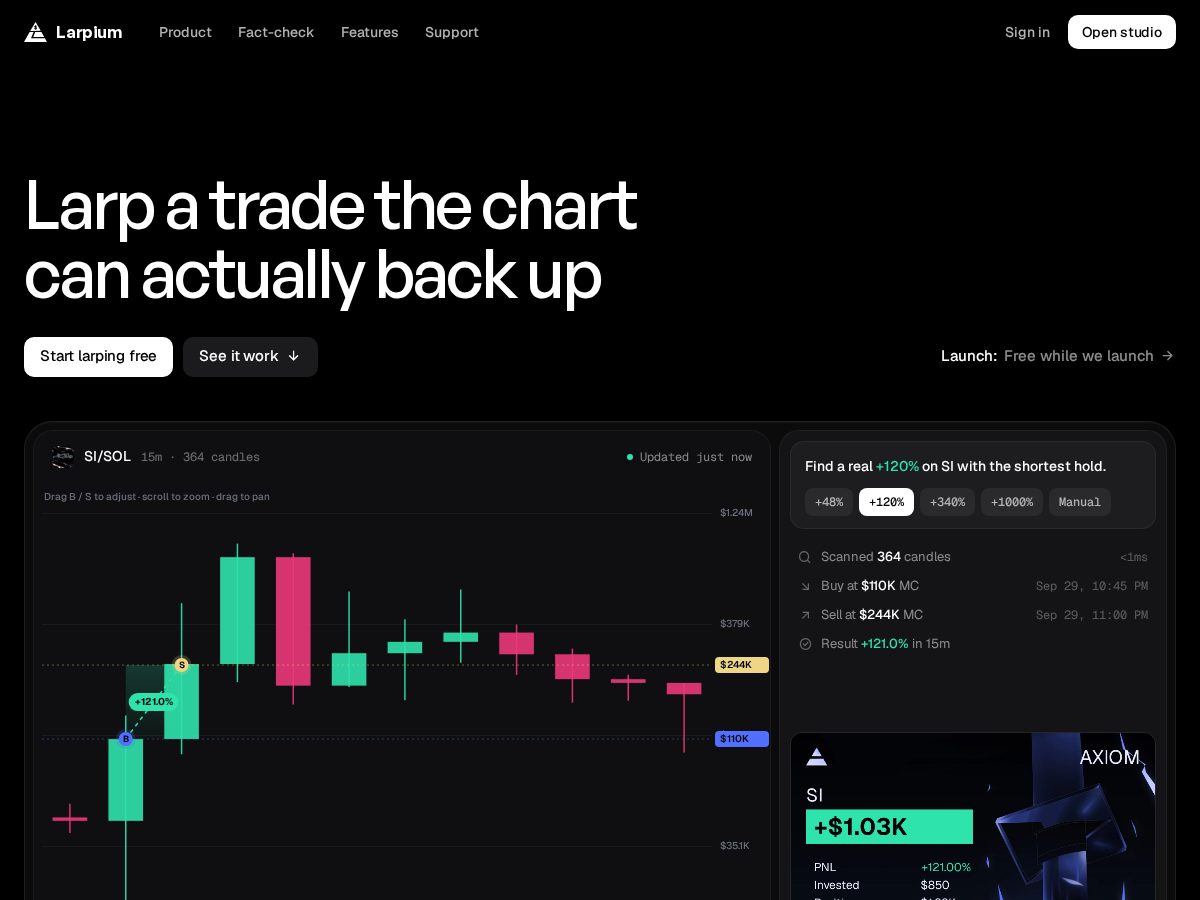 Landing-page snapshot of larpium.trade