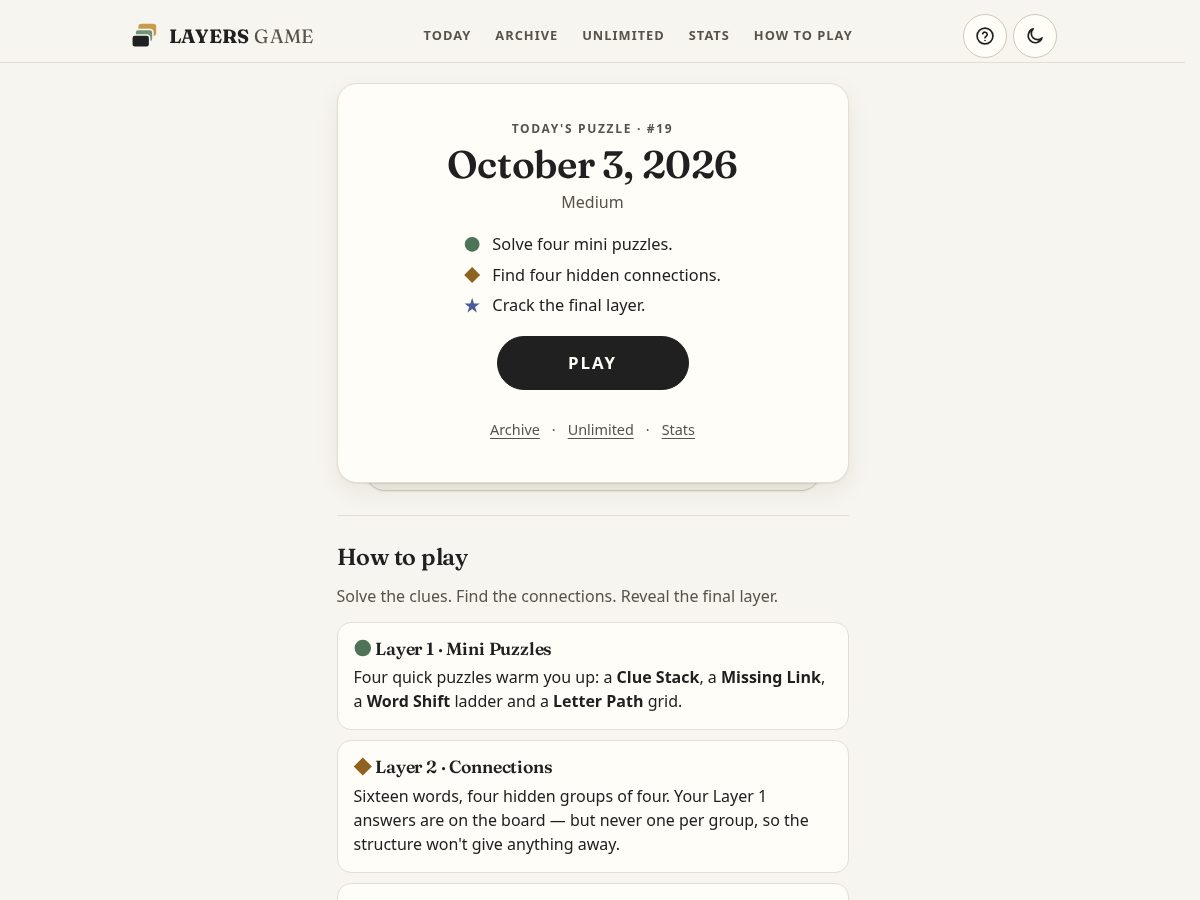 Landing-page snapshot of layersgame.org