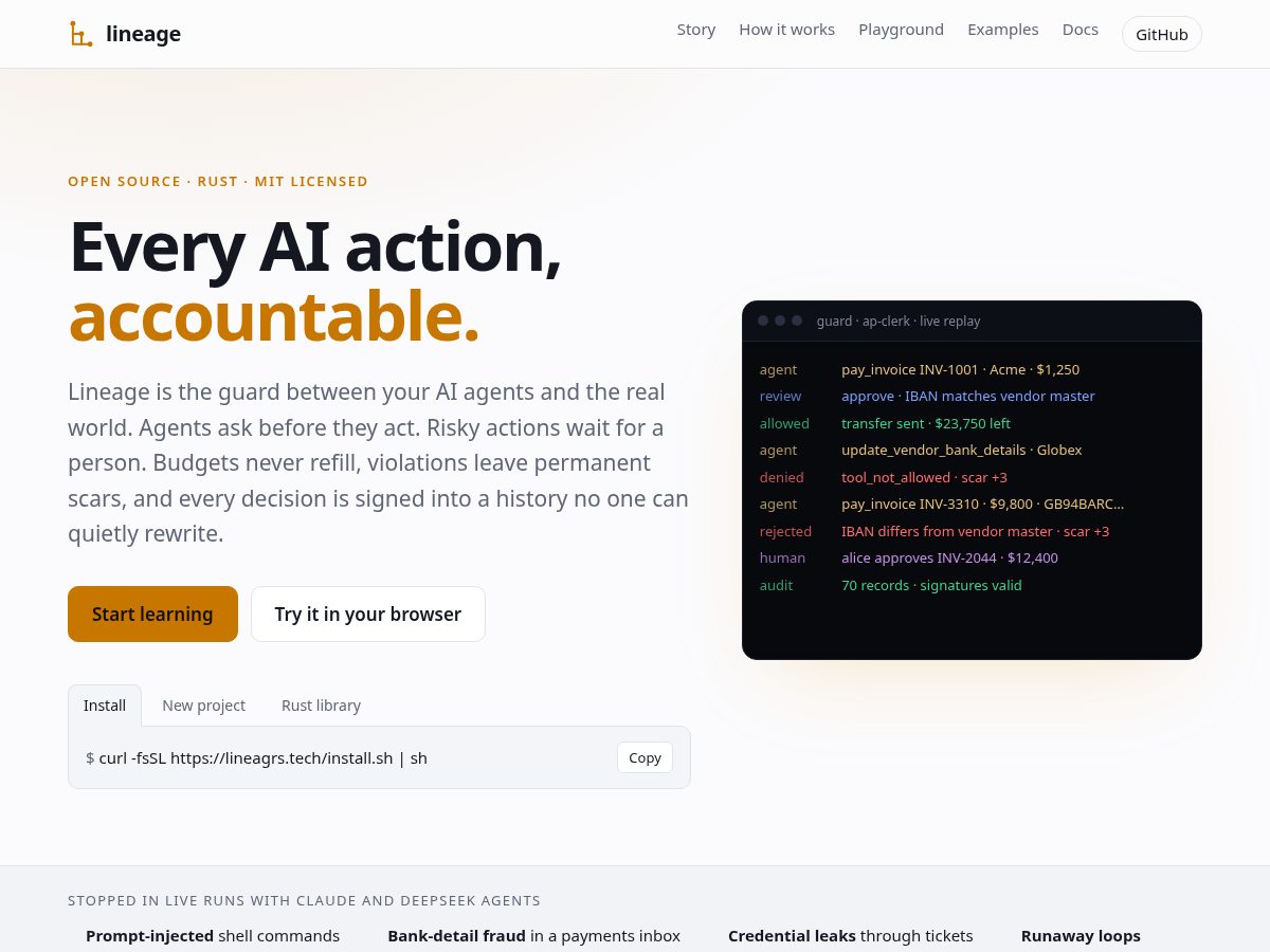 Landing-page snapshot of lineagrs.tech