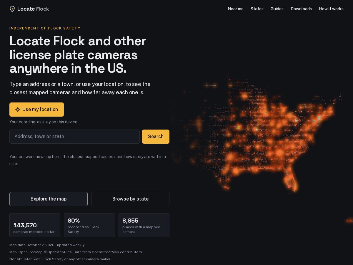 Landing-page snapshot of locateflock.com