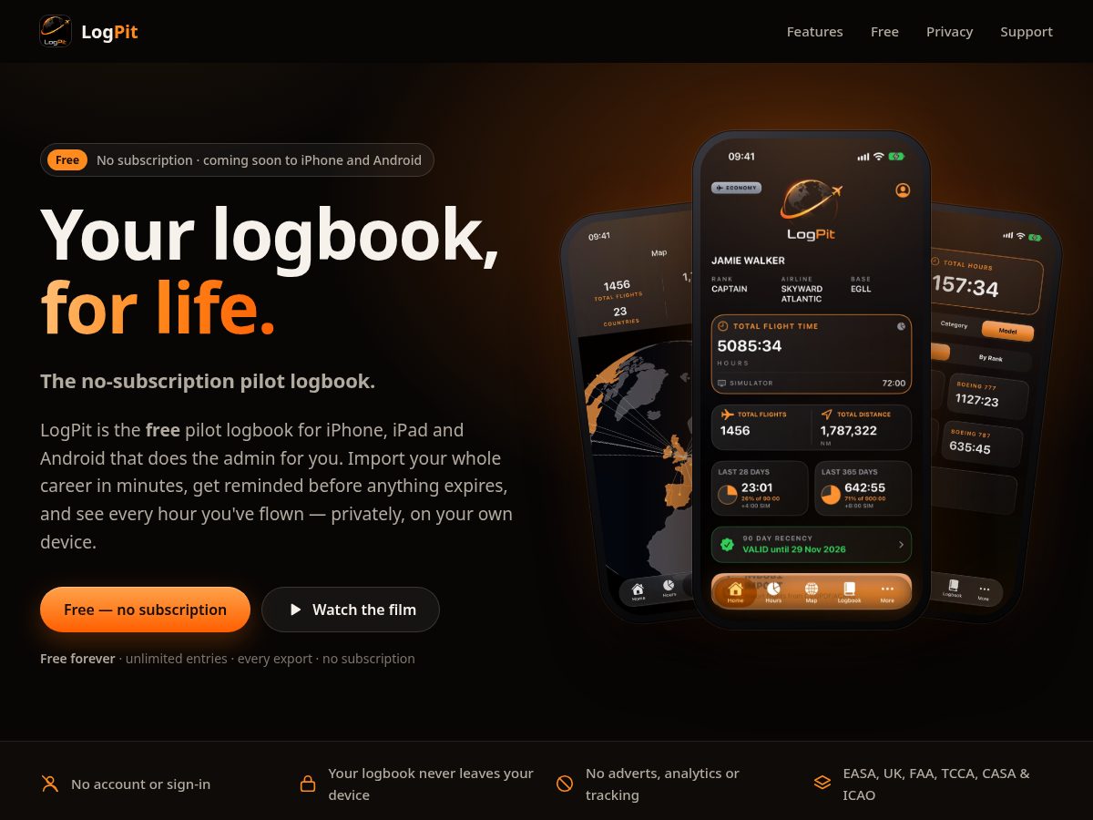Landing-page snapshot of logpit.app