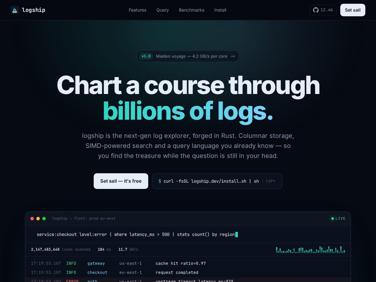 Landing-page snapshot of logship.dev