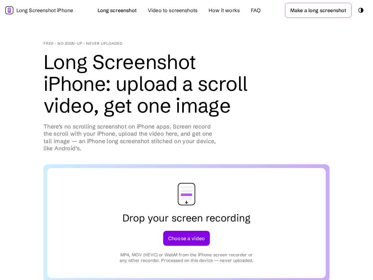 Landing-page snapshot of longscreenshots.com