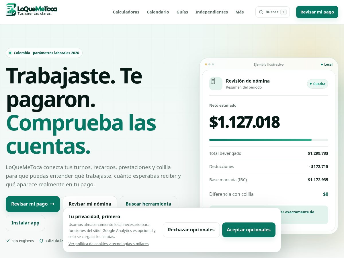 Landing-page snapshot of loquemetoca.com