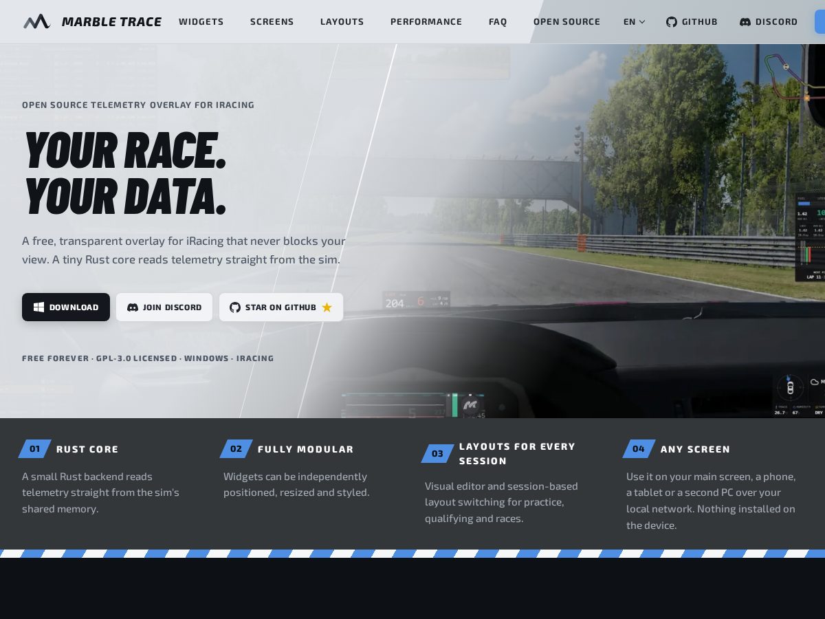 Landing-page snapshot of marbletrace.com