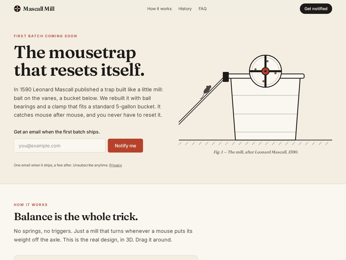 Landing-page snapshot of mascallmill.com