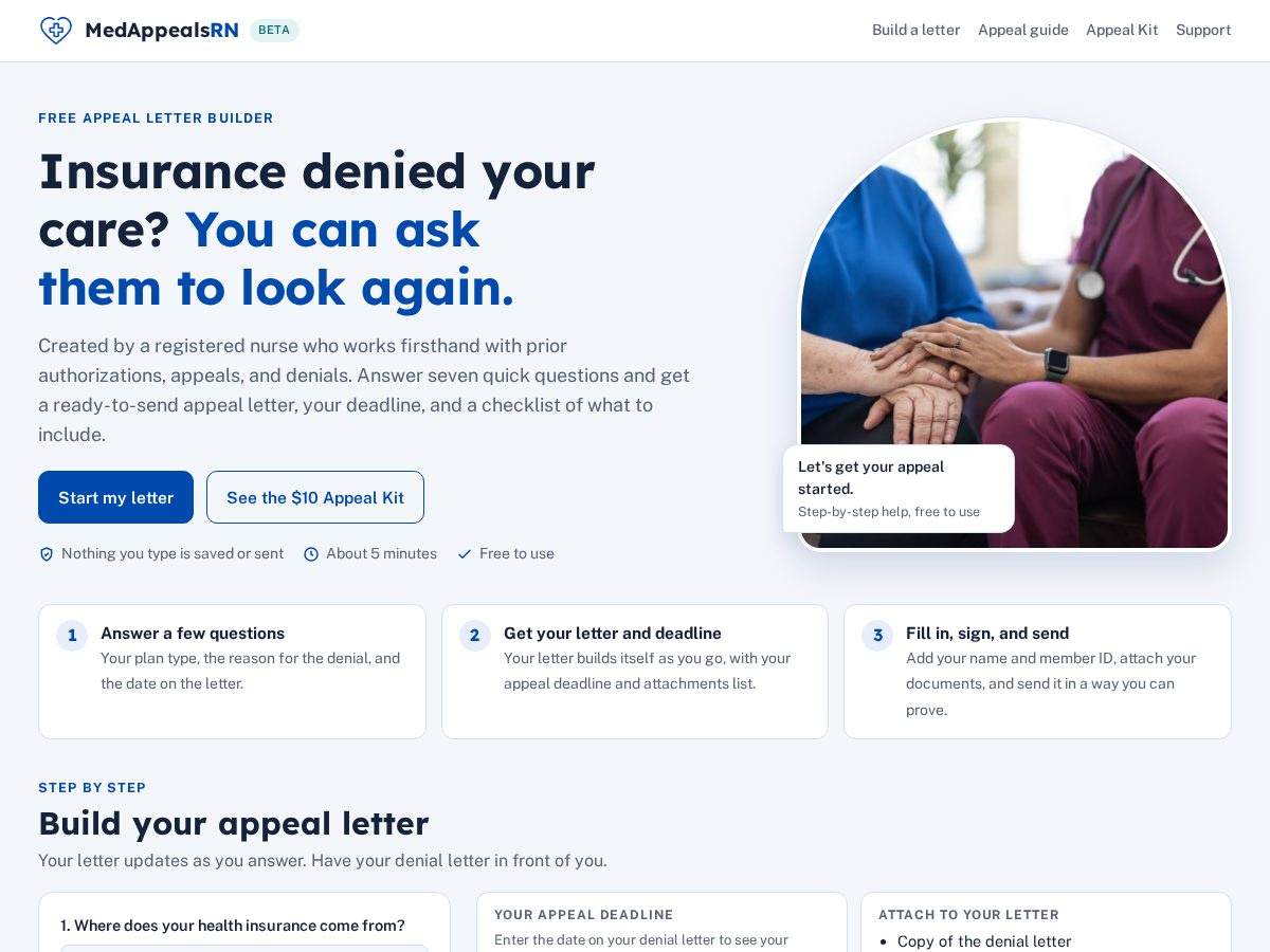 Landing-page snapshot of medappealsrn.com