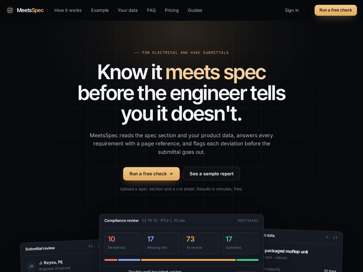 Landing-page snapshot of meetsspec.com
