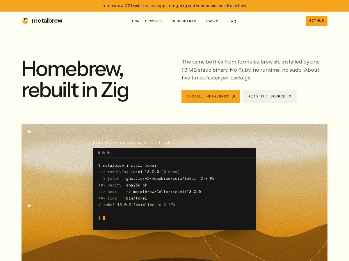 Landing-page snapshot of metalbrew.dev