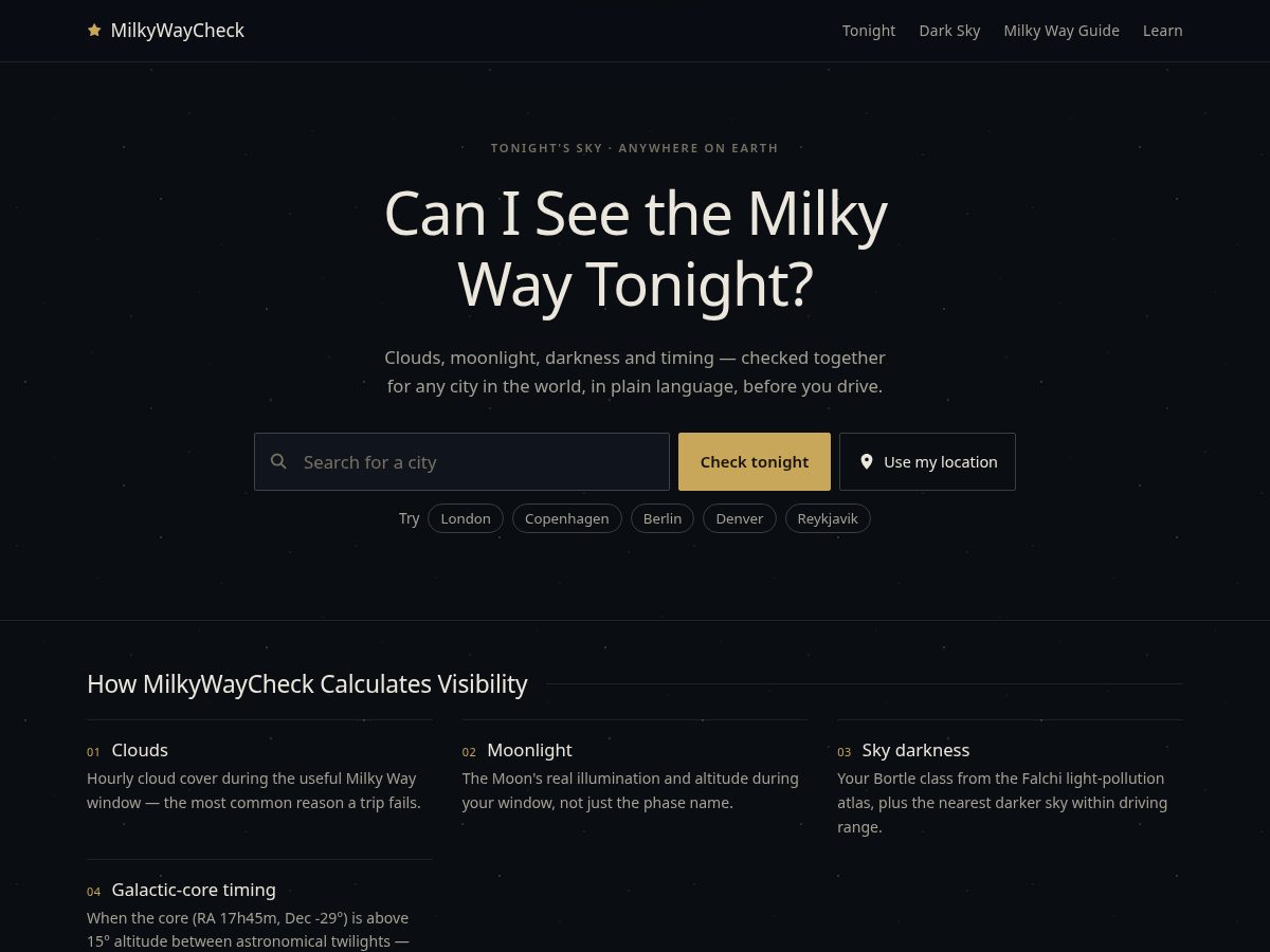 Landing-page snapshot of milkywaycheck.com