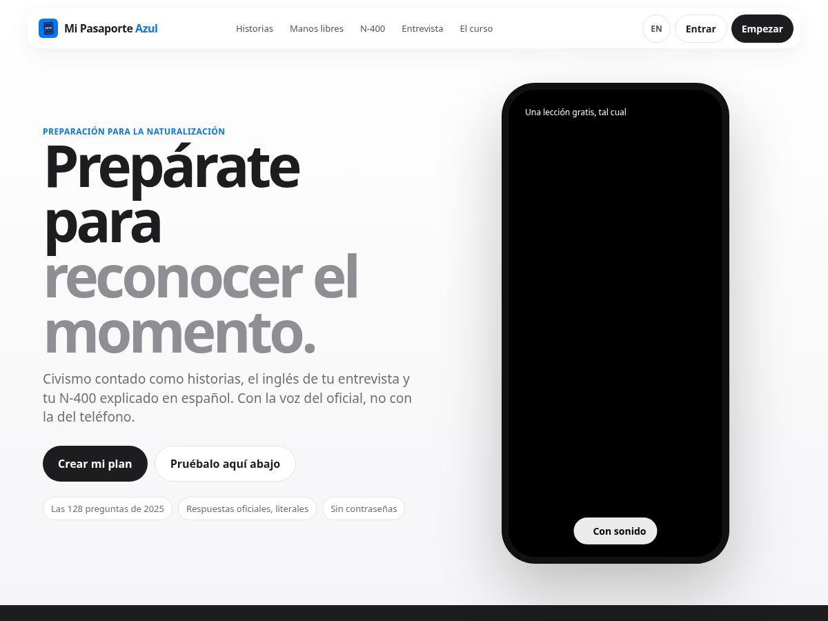 Landing-page snapshot of mipasaporteazul.com