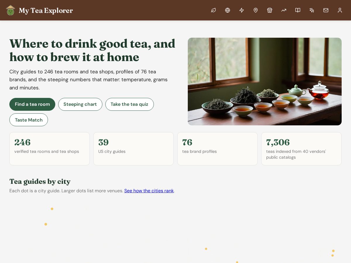 Landing-page snapshot of myteaexplorer.com