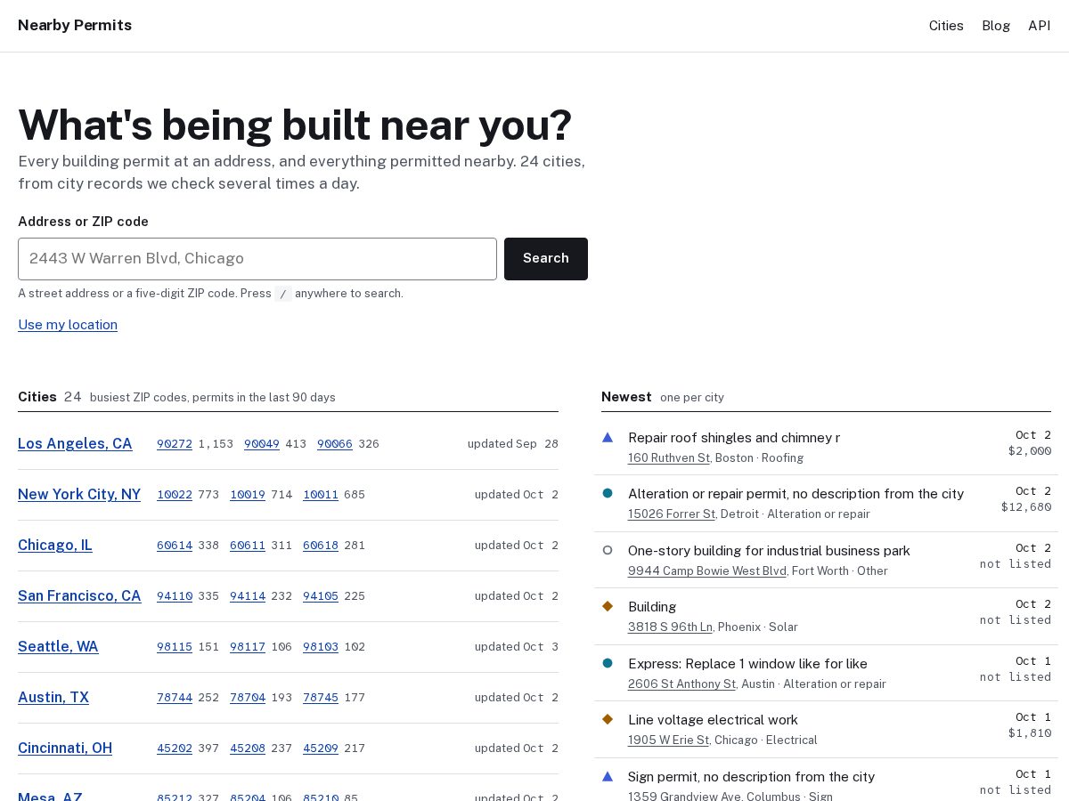 Landing-page snapshot of nearbypermits.com