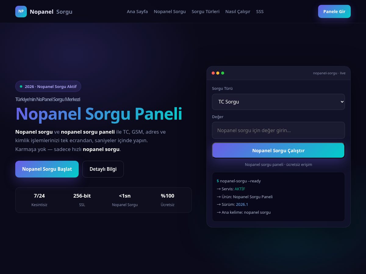 Landing-page snapshot of nopanelsorgupaneli.shop