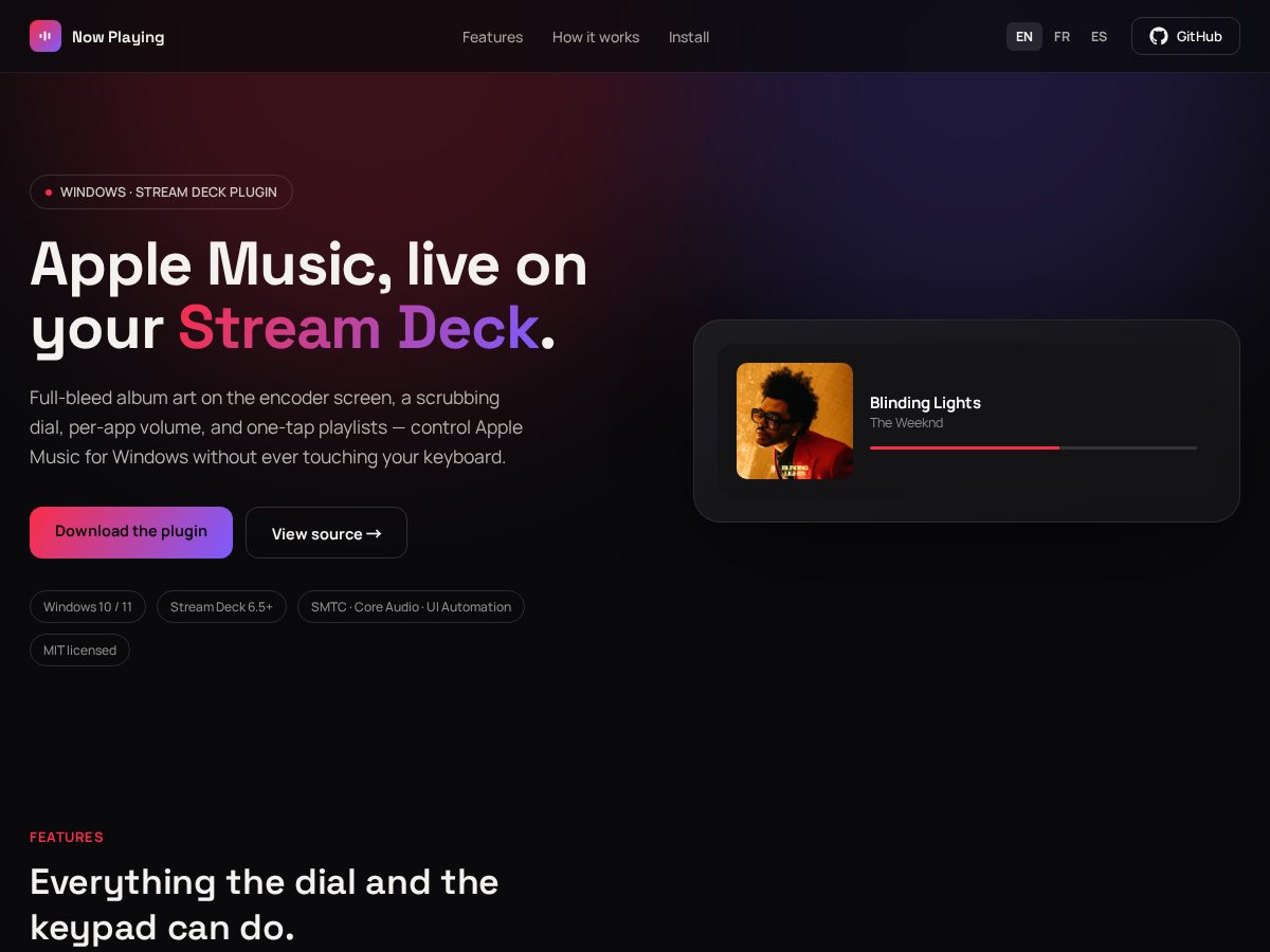 Landing-page snapshot of now-playing.app