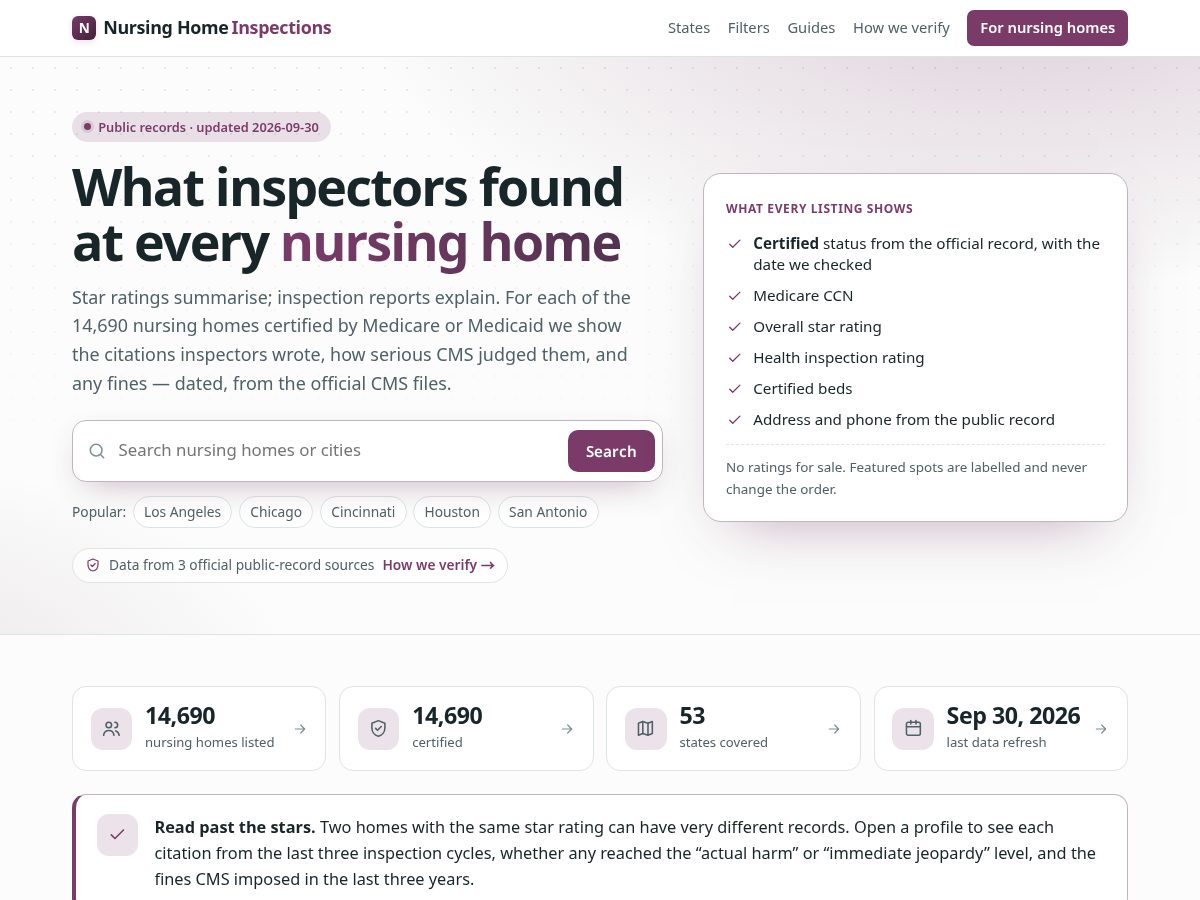 Landing-page snapshot of nursinghomeinspections.com