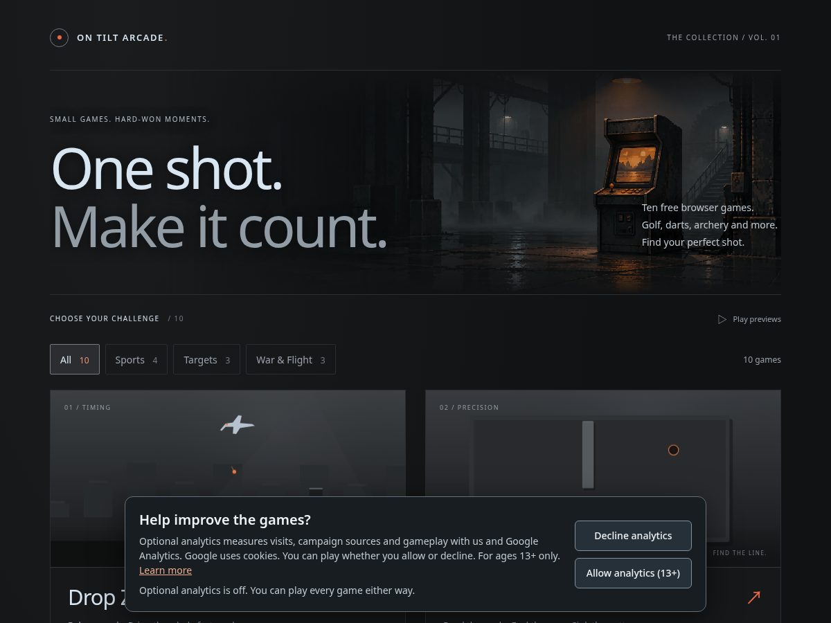 Landing-page snapshot of ontiltarcade.com