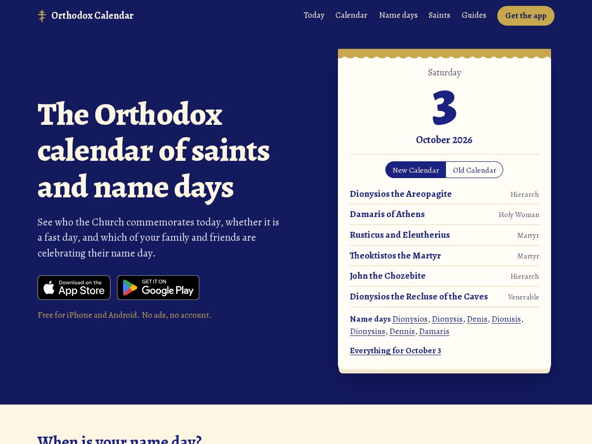 Landing-page snapshot of orthodoxcalendar.net
