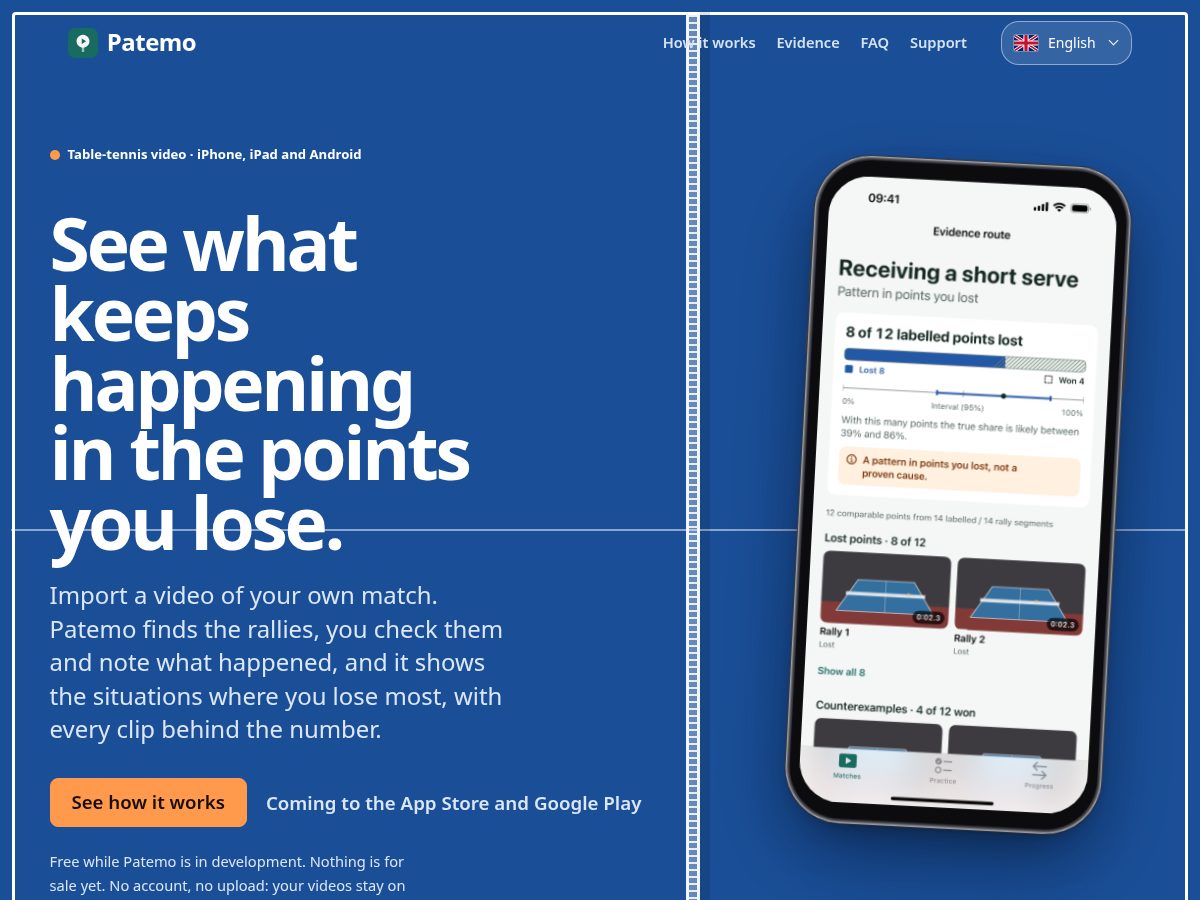 Landing-page snapshot of patemo.app