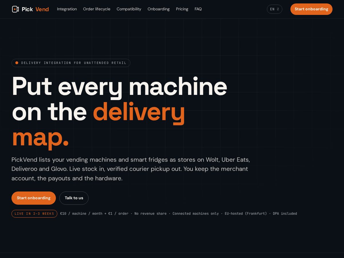 Landing-page snapshot of pickvend.com