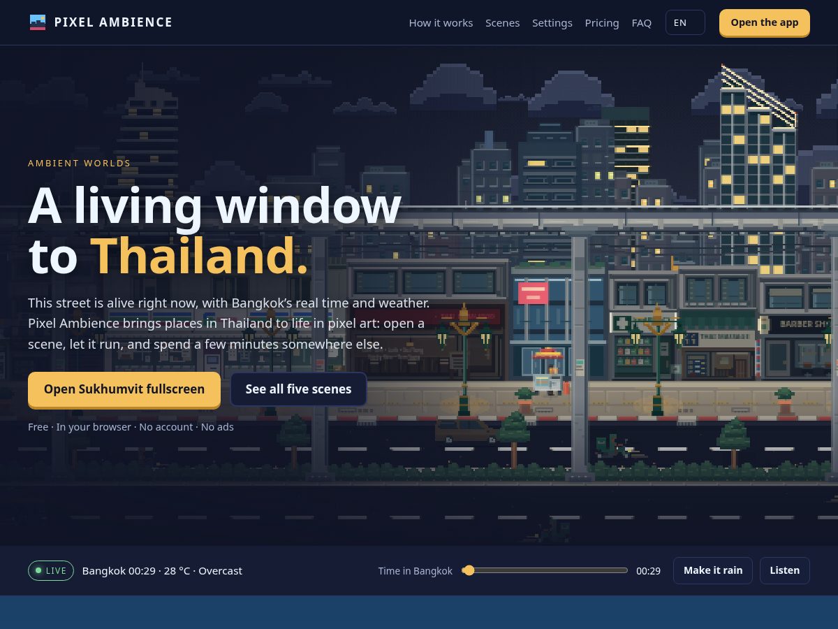 Landing-page snapshot of pixelambience.com