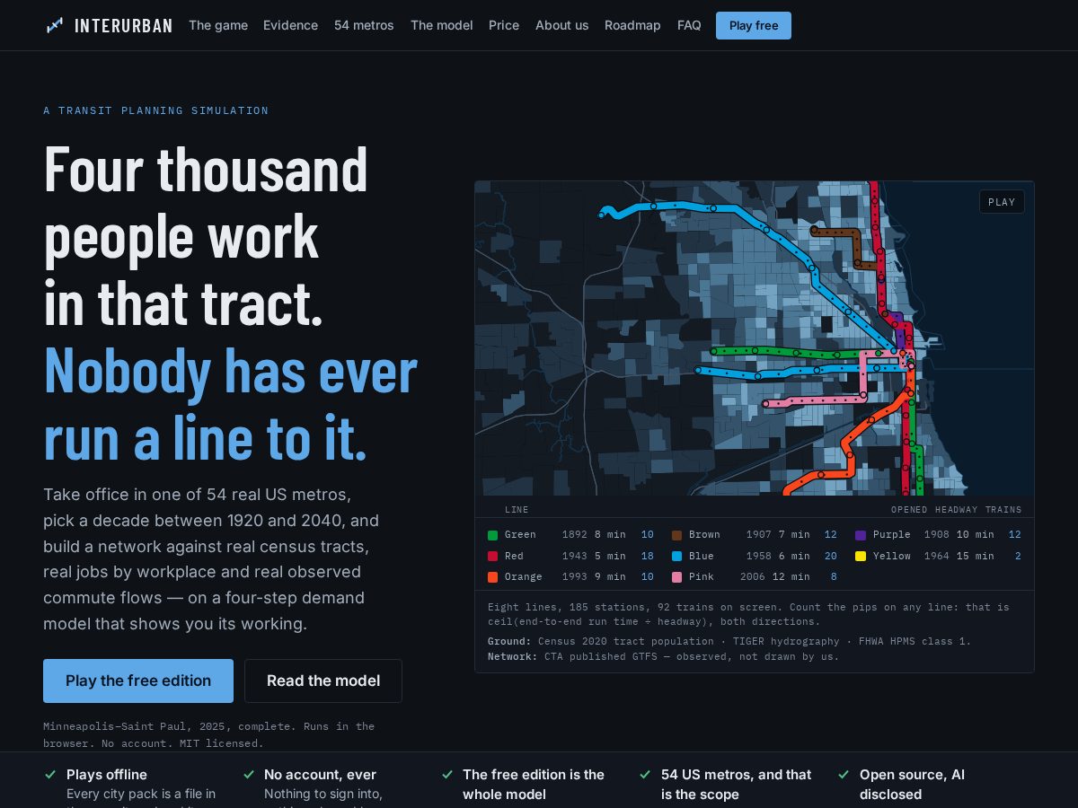 Landing-page snapshot of playinterurban.com