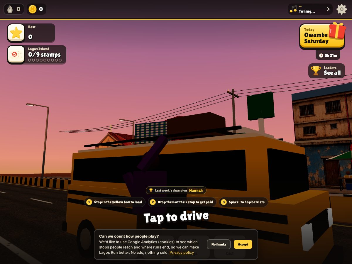 Landing-page snapshot of playlagosrun.com