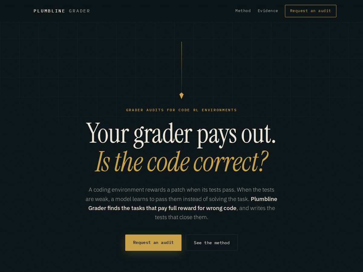 Landing-page snapshot of plumblinegrader.com