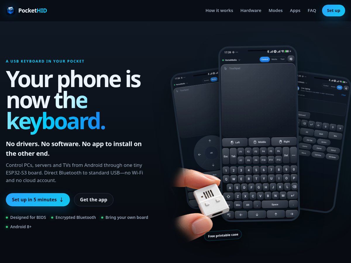 Landing-page snapshot of pockethid.com