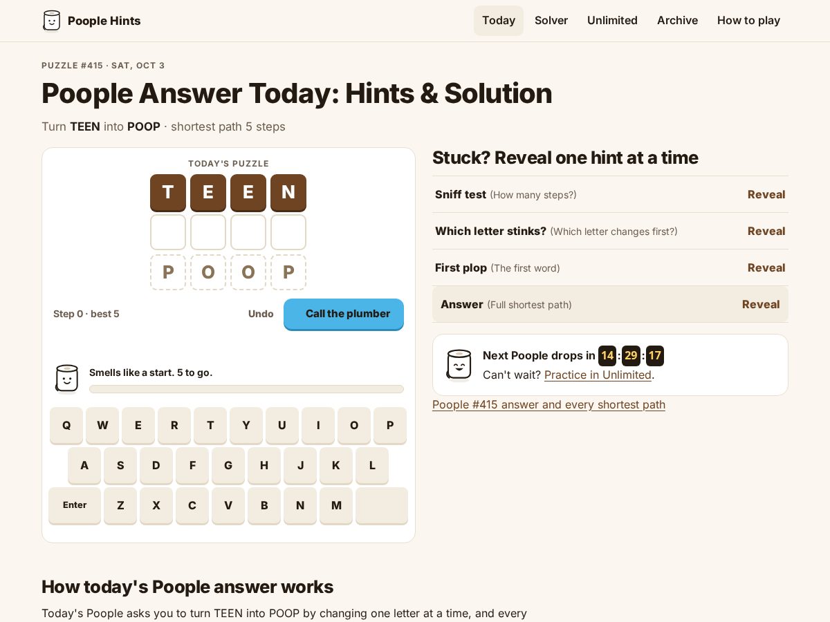 Landing-page snapshot of pooplehints.com