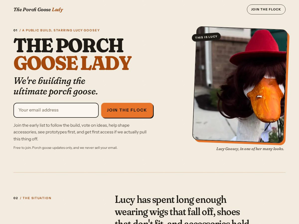 Landing-page snapshot of porchgooselady.com