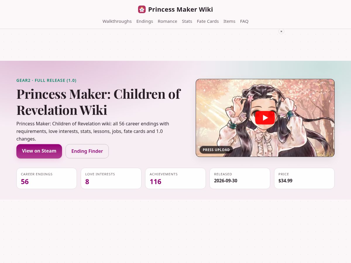 Landing-page snapshot of princessmaker.wiki