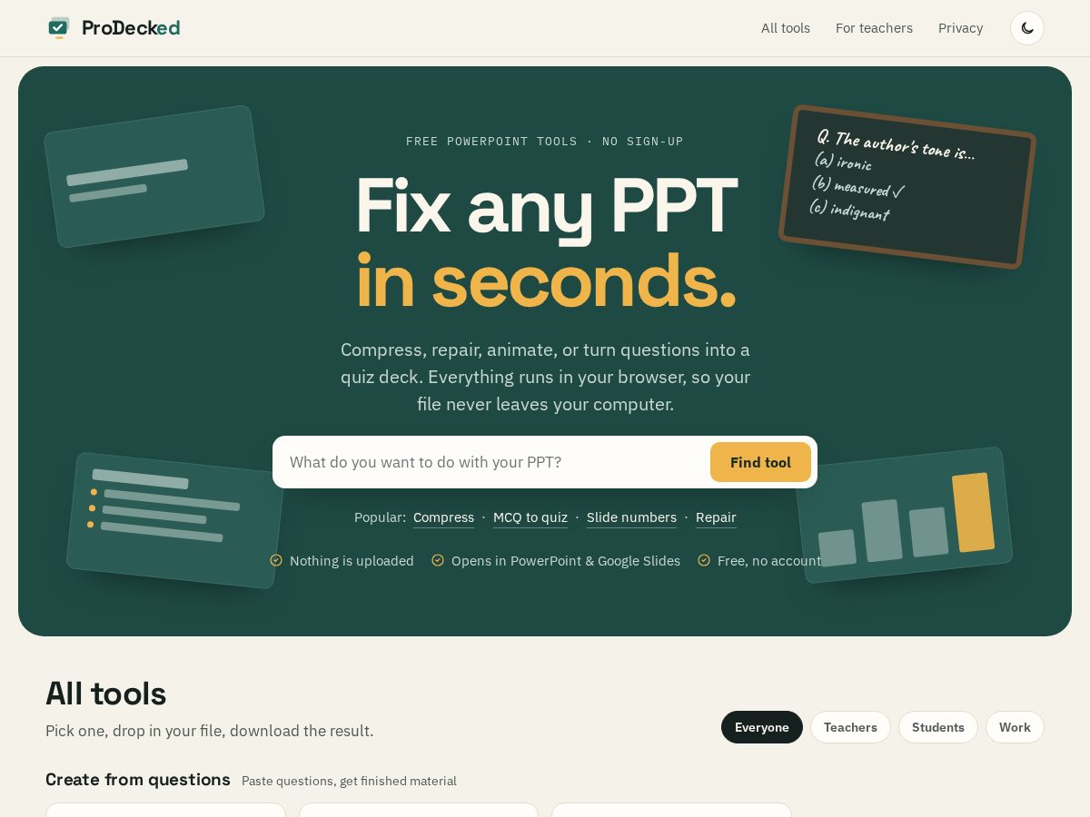 Landing-page snapshot of prodecked.com