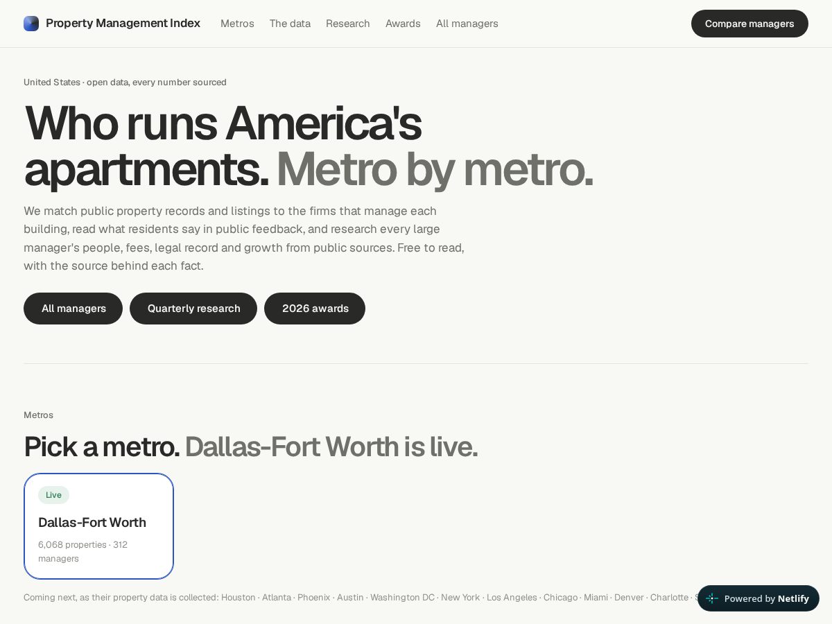 Landing-page snapshot of propertymanagementindex.com