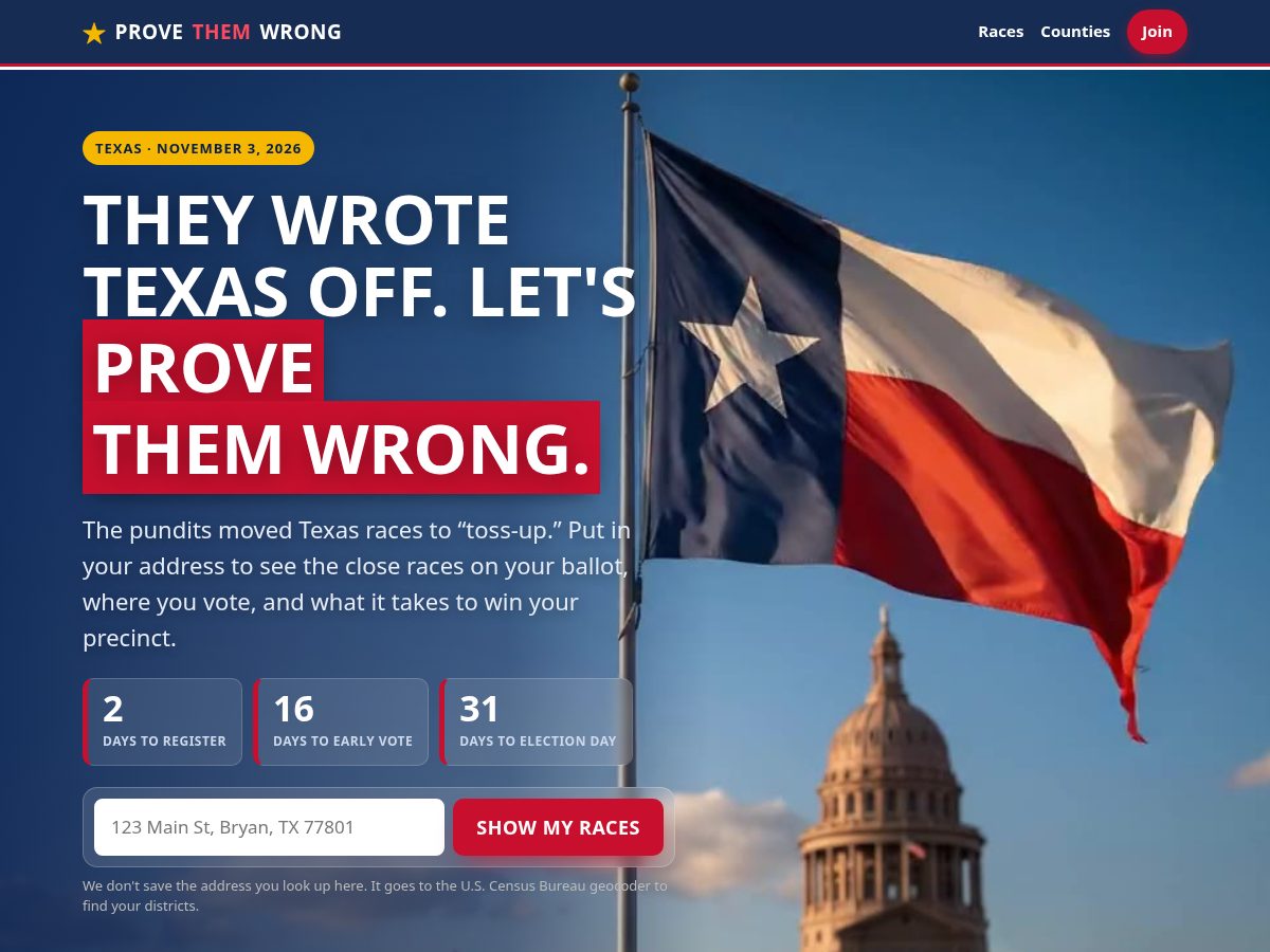 Landing-page snapshot of provethemwrongandvote.com