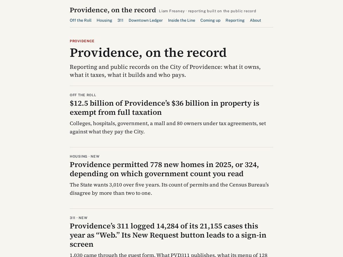 Landing-page snapshot of providenceontherecord.org