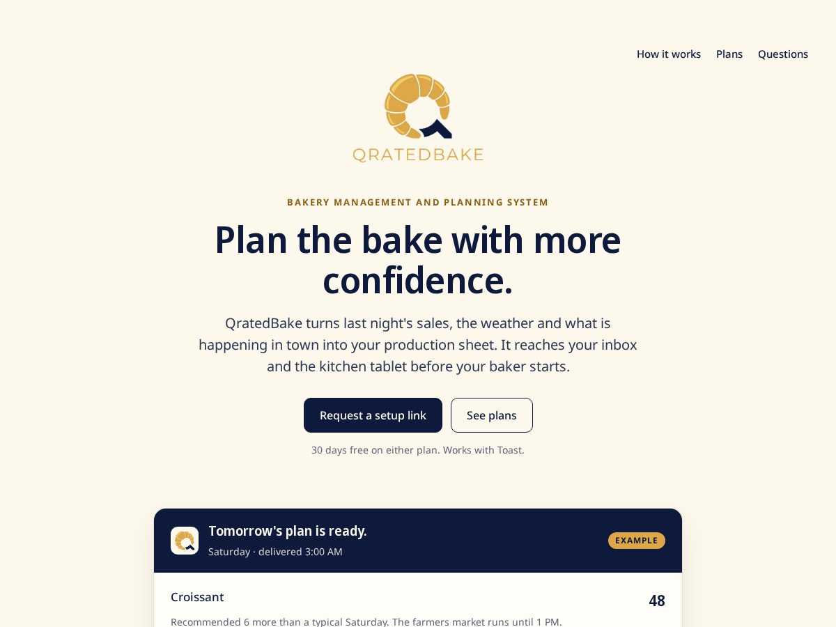 Landing-page snapshot of qratedbake.com