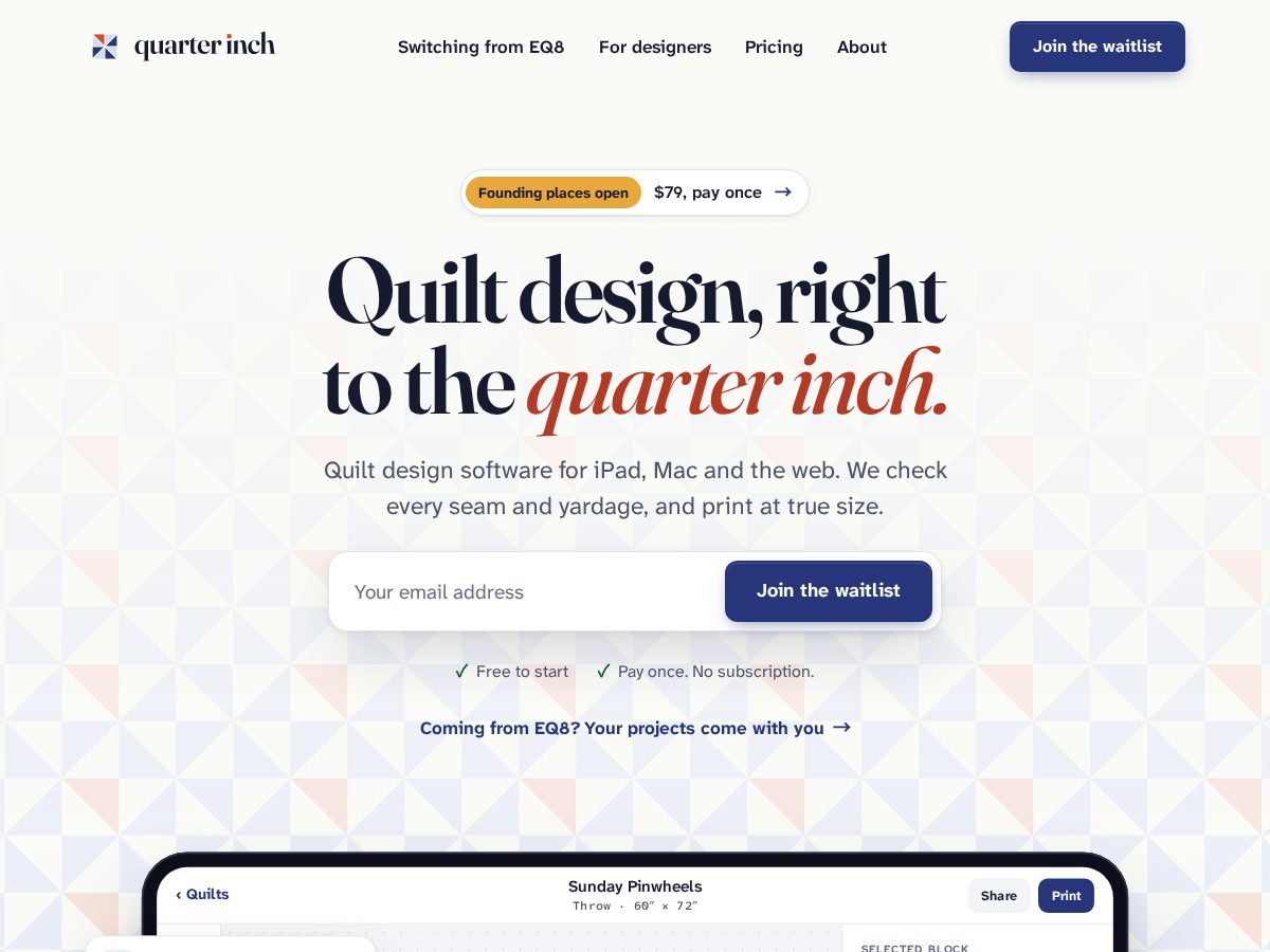 Landing-page snapshot of quarterinch.app