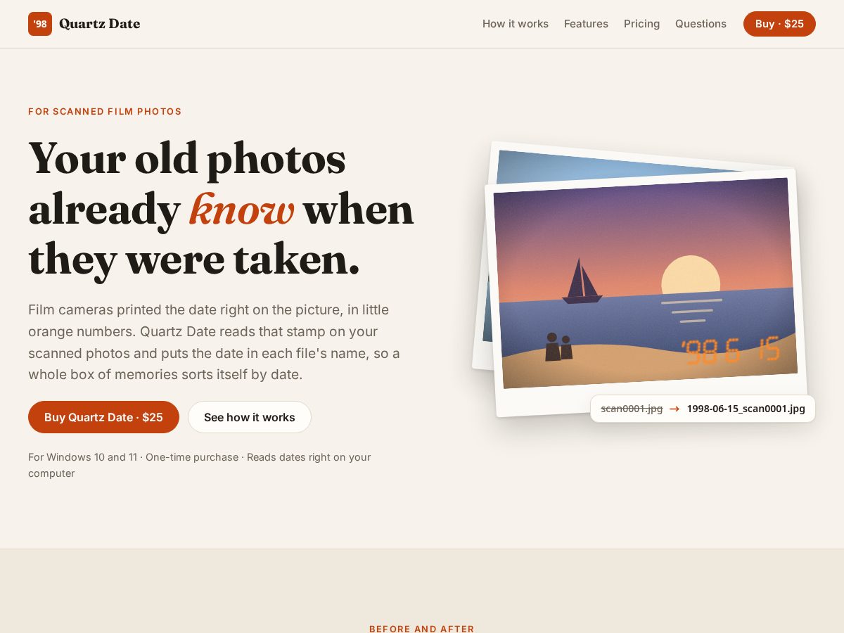 Landing-page snapshot of quartzdate.com