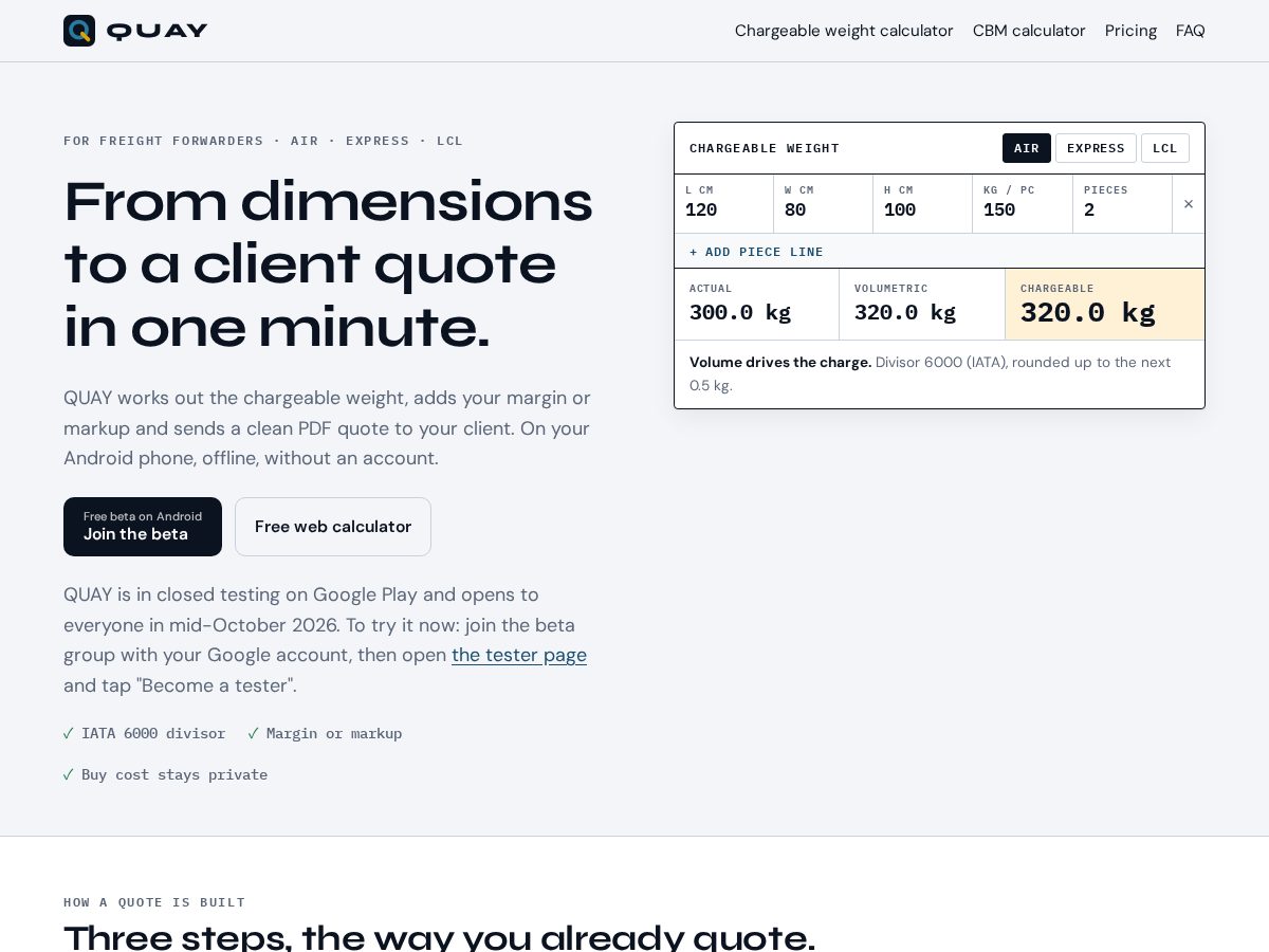 Landing-page snapshot of quayquote.com