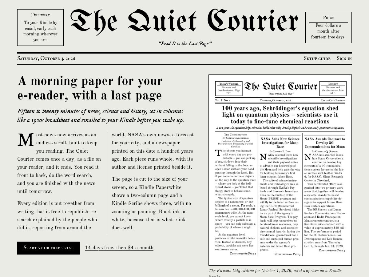 Landing-page snapshot of quietcourier.com